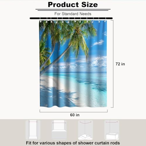Beach Modern Ocean Shower Curtain Summer Coastal Tropical Palm Tree Trendy