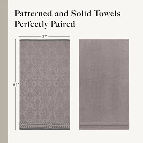 Modern Threads 6 Piece Bath Towel Set – Bathroom Towel Set with 2 Bath Towels, 2 Hand Towels & 2 Washcloths – 100% Cotton, Soft & Absorbent – Diamond Border (Silver Cloud)