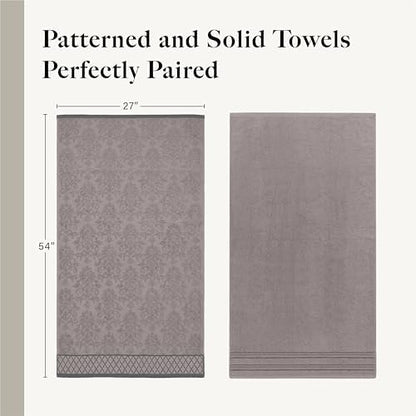 Modern Threads 6 Piece Bath Towel Set – Bathroom Towel Set with 2 Bath Towels, 2 Hand Towels & 2 Washcloths – 100% Cotton, Soft & Absorbent – Diamond Border (Silver Cloud)