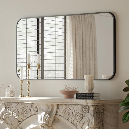 BEAUTYPEAK 30x40 Black Metal Frame Rectangle Vanity Mirror,Rounded Corners