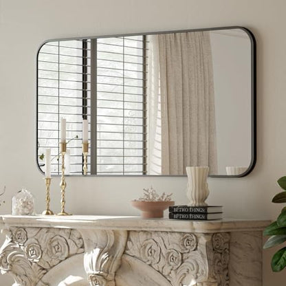 BEAUTYPEAK 30x48 Black Metal Frame Rectangle Vanity Mirror,Rounded Corners