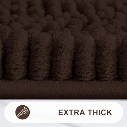 Grandaily Chenille Striped Bathroom Rugs 47x20, Extra Thick and Absorbent Bath Mats, Non-Slip Soft Plush Shaggy Shower Carpet, Machine Wash Dry, Bath Rug for Bathroom, Brown