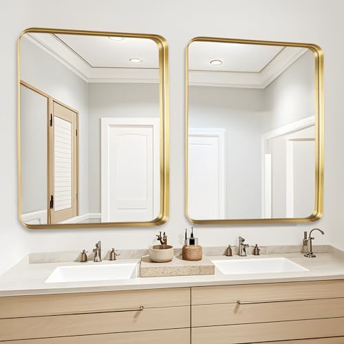 Gold Bathroom Vanity Mirror Over Sink 30x36, Large Wall Rectangle Mirror