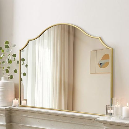 Besdomus Gold Scalloped Dresser Mirror: 35"x26" Wooden Bathroom Mirror