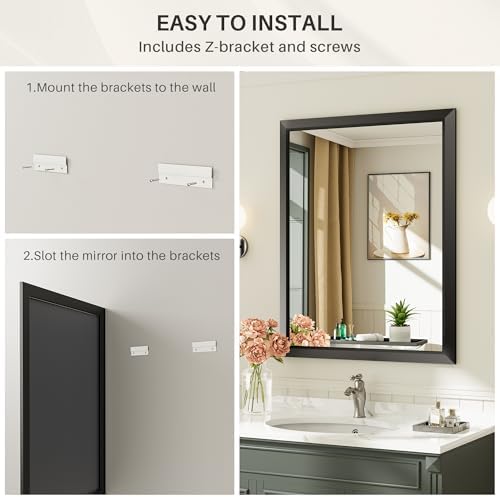 Briivue Black Metal Framed Bathroom Wall Mirror, 40x38 Inch