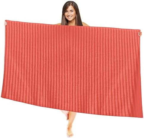 Elegant Comfort 100% Turkish Cotton Corduroy Ribbed Luxury Jumbo Bath Towel Ultra Soft - 35 x 70 Inch - Luxury Spa Premium Hotel Quality Highly Absorbent and Quick Dry Large Bath Towel, Coral