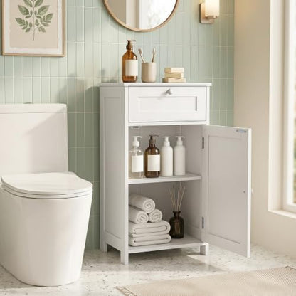 GIANTEX Floor Bathroom Storage Cabinet with Door and Drawer (White)