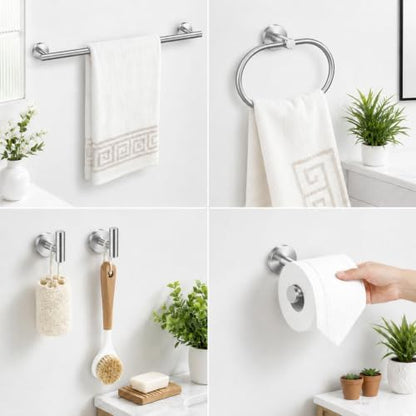 Silver Bathroom Accessories Set, 7 Pieces Silver Towel Bar Bathroom Hardware Set, 24 Inch Towel Racks for Bathroom, SUS304 Stainless Steel Bathroom Towel Holder Toilet Paper Holder Wall Mounted