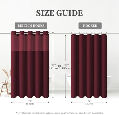 BTTN Burgundy Ringless Linen Look Shower Curtain with Snap in Liner, 72x75