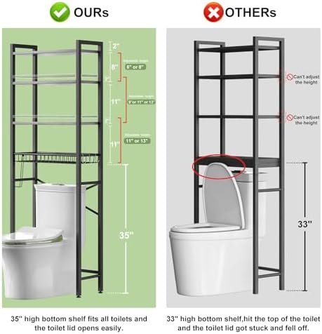 Kalrin Over-The-Toilet Storage Rack, 4-Tier Bathroom Organizer Shelf Over Toilet with Adjustable Shelf and Basket, Freestanding Space Saver Bathroom Shelves Above Toilet for Room (Pure Gray)