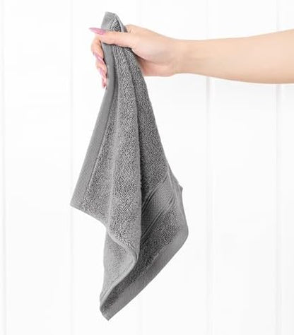 American Soft Linen Salem Washcloth Sets, 4 Piece Luxury 600 GSM 100% Cotton Washcloths for Bathroom, 13x13 inches Washrags Premium Quality Hand Face Towels, Light Grey