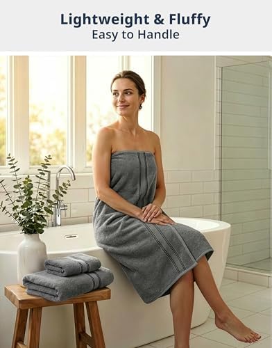 LANE LINEN Bath Towel Set 100% Cotton 6 Piece Soft Absorbent - Grey