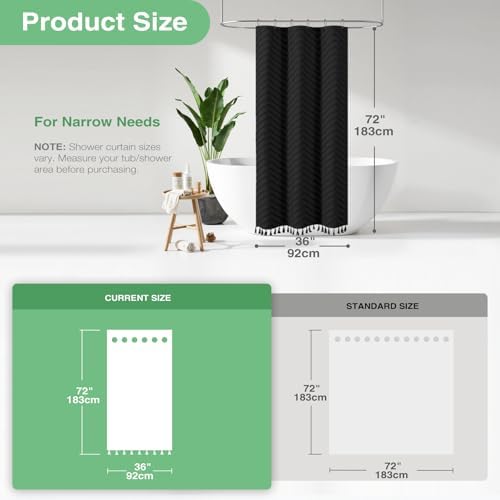Dynamene Stall Boho Farmhouse Shower Curtain Tufted Chevron 36"x72" Black