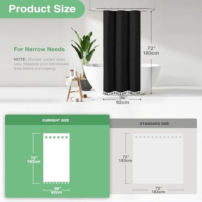 Dynamene Stall Boho Farmhouse Shower Curtain Tufted Chevron 36"x72" Black