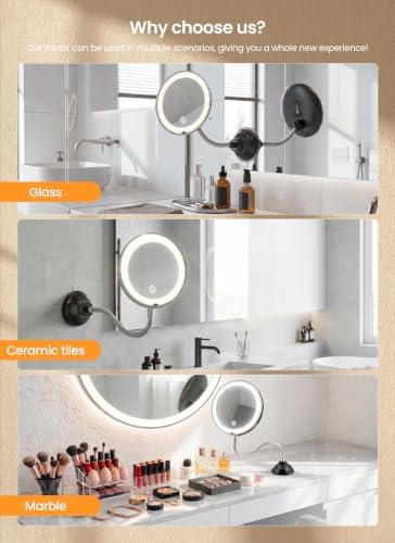 10x Makeup Mirror with Lights, Flexible Magnifying Mirror 3 Light Modes