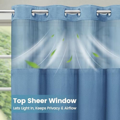 No Hook Waffle Shower Curtain with Snap in Liner Set, 71x74, Sky Blue