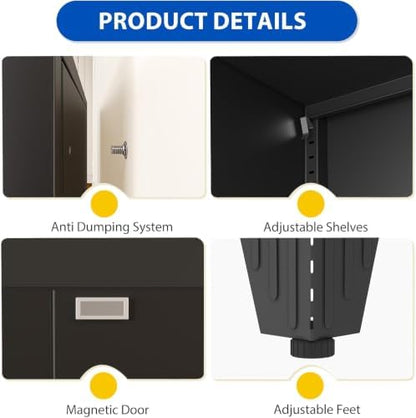 71" Metal Storage Cabinet with 2 Doors and 4 Adjustable Shelves,Black Farmhouse Kitchen Pantry Cabinet,Steel Garage Tool Cabinet,File Cabinetfor Home,Office,Dinning Living Room,Warehouse