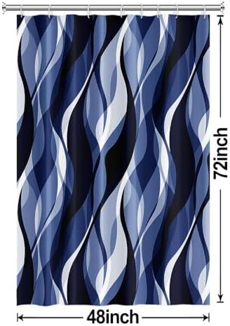 Navy Blue Striped Stall Shower Curtain with Hooks, 48x72 Inch