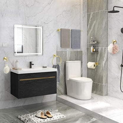 5 Pieces Brushed Gold Bathroom Hardware Accessories Set SUS304 Stainless Steel Gold Towel Bar Holder Set, 23.6Inch Towel Racks for Bathroom, Robe Towel Hooks, Toilet Paper Holder Wall Mounted