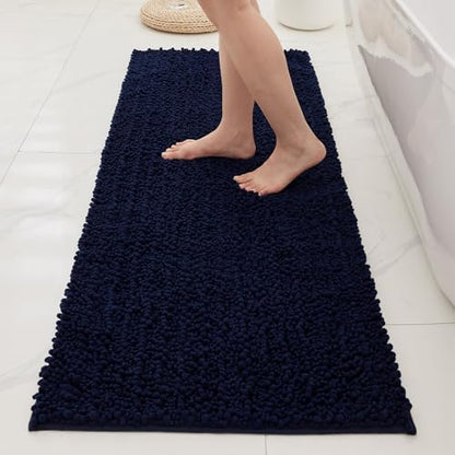 Bathroom Rugs Non Slip Washable 55x24, Extra Thick Soft Chenille Absorbent Bath Mat, High Density Barrier Non Slip Backing, Quick Dry Plush Shaggy Floor Carpet for Tub&Shower, Navy