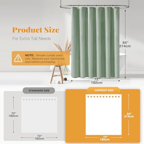 BTTN Long Linen Textured Waterproof Shower Curtain Set, 72x84, Sage Green