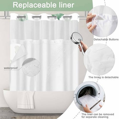 No Hook Shower Curtain and Liner Set, Green Boho Floral 71x74