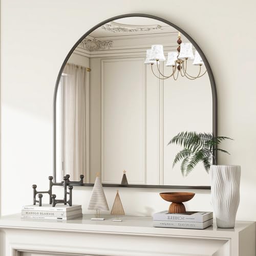 VooBang Wide Arched Wall Mirror, 31 x 32 inch Arch Bathroom Mirror Black