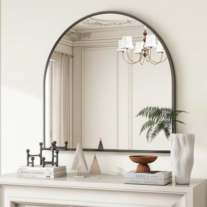 VooBang Wide Arched Wall Mirror, 31 x 32 inch Arch Bathroom Mirror Black