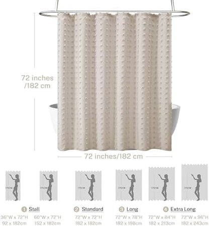 Siiluminisoy Boho Farmhouse Natural Shower Curtain Woven Fabric Shower Curtain, 72 x 72 Tufted Pleat Floral Puffs Textured Modern Farmhouse Minimalist Shower Curtain Set with Hooks for Bathroom