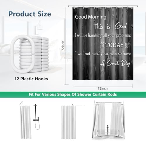 Good Morning This Is God Rustic Wood Shower Curtain with Hooks 72 x 72 Inch