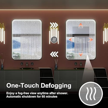 28"x36" Black LED Bathroom Mirror with Lights, 3000K/4500K/6000K