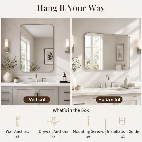 2-Pack 24x36 Inch Brushed Nickel Rounded Rectangle Vanity Mirrors