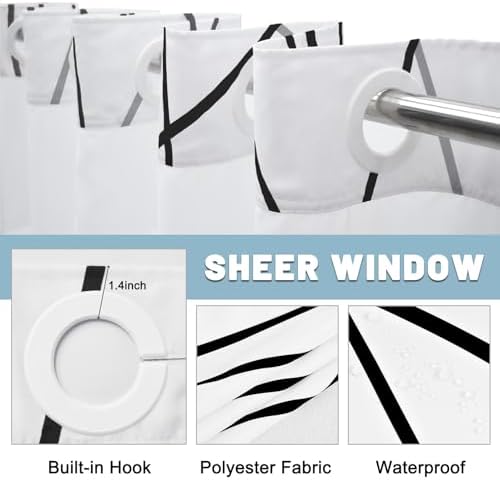 LXBNI Black White No Hook Shower Curtain with Liner, 71 x 80 Inch