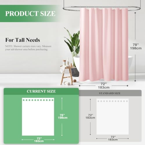 Dynamene Long Waffle Shower Curtain 256 GSM Heavy Fabric 72x78 Pink