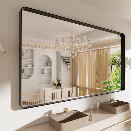 LOAAO 72X40 Inch Black Metal Framed Bathroom Mirror