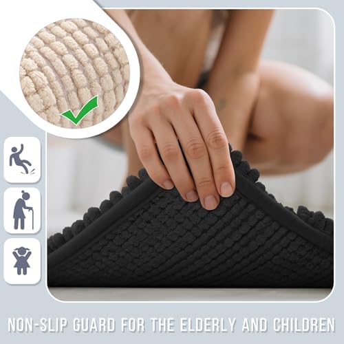 Yimobra Bathroom Rug Mat 36 x 24, Non Slip and Super Absorbent Bath Mat,Machine Washable Quick Dry,Ultra Plush Chenille Shower Rugs for Bathroom Floor Sink Tub and Shower Outside,Black