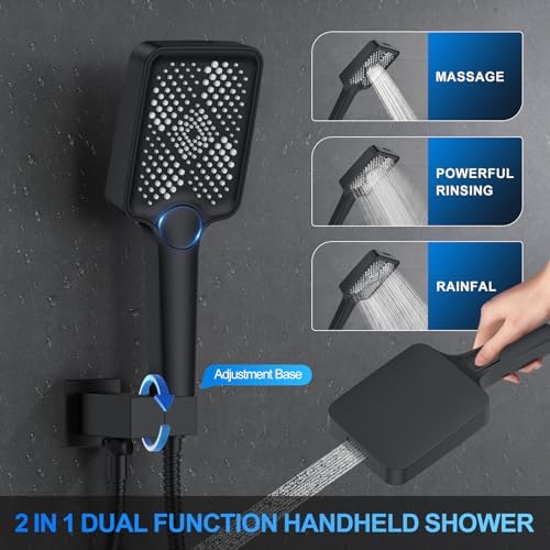 WOINDO Shower Faucet Set, 10" Wall Mount Rainfall Shower System with 2 Rain Shower Head and Multi-function Handheld Head Push Button Diverter Shower Faucet Trim Kit