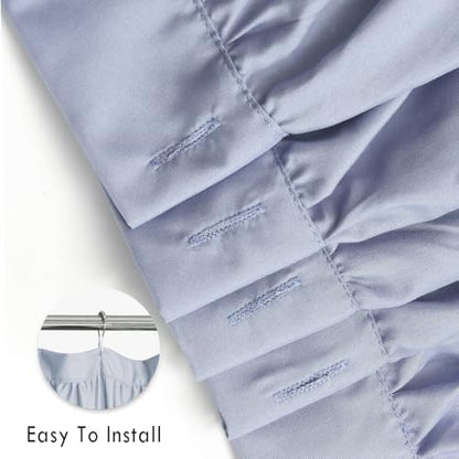 Homechoice Decor Fog Blue Ruffle Shower Curtain, Vintage Handcrafted Bow Tie Bath Curtain for Master Bathroom, Ruched Microfiber Bathroom Curtain with 12 Buttonholes, 72" W x 72" H (LQ-10)