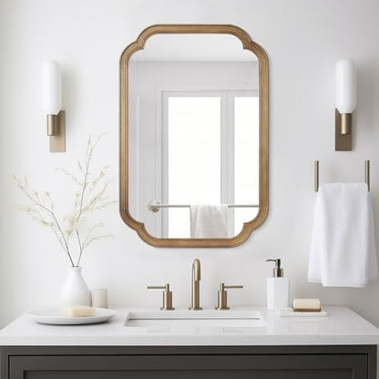 WallBeyond 20" x 30" Rounded Corner Arch Wall Mirror with Wood Frame for Entryway, Living Room or Bedroom Home Decor - Light Woodgrain, Honey-Colored