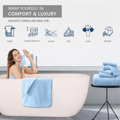 Extra Large Bath Towel Set of 4 (35"x70"),Oversized Bath Sheet Super Soft Highly Absorbent Jumbo Bathroom Towel Set Microfibers Quick Dry Shower Towel for Hotel,Bathroom,Guest,Spa,Gym (Blue)