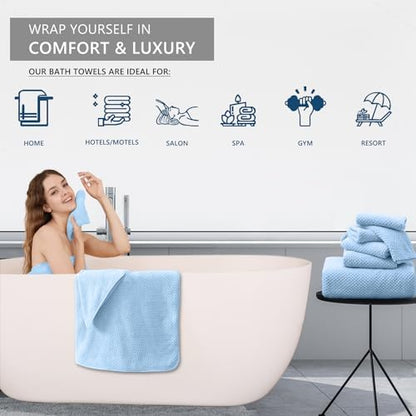 Extra Large Bath Towel Set of 4 (35"x70"),Oversized Bath Sheet Super Soft Highly Absorbent Jumbo Bathroom Towel Set Microfibers Quick Dry Shower Towel for Hotel,Bathroom,Guest,Spa,Gym (Blue)