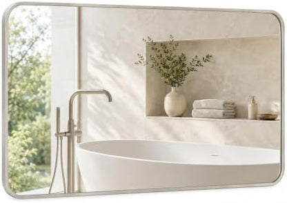 30x48 Inch Brushed Nickel Rounded Rectangle Bathroom Vanity Mirror