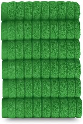 Elegant Comfort 100% Turkish Cotton Corduroy Ribbed Luxury Washcloths 6 Pack Soft 13 x 13 Inch - Higly Absorbent, Durable, Quick Dry, Spa Premium Hotel Quality for Bathroom or Travel, Emerald Green