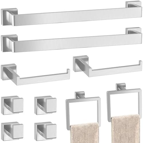 10-Pieces Brushed Nickel Bathroom Accessories Set, 24 Inch Towel Bar Set
