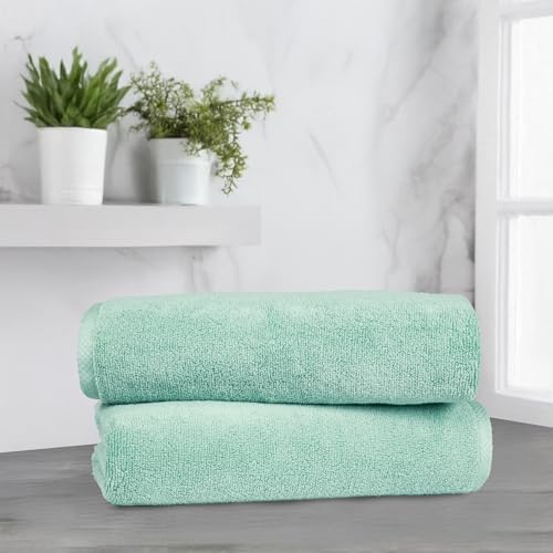 Amazon Basics 2-Pack Quick-Dry Lightweight Moisture Absorbing Bath Towel, 100% Cotton, 54" x 30", Seafoam Green