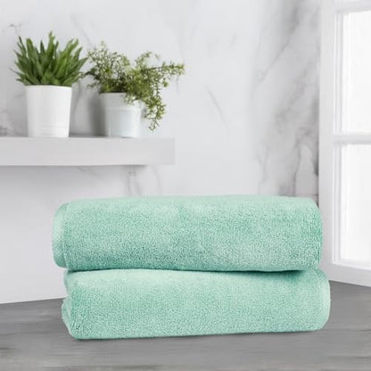 Amazon Basics 2-Pack Quick-Dry Lightweight Moisture Absorbing Bath Towel, 100% Cotton, 54" x 30", Seafoam Green