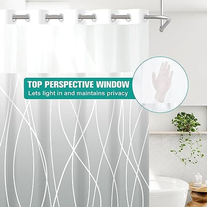 LXBNI No Hook Shower Curtain with Liner, Ombre Light Grey, 71 x 86 Inch