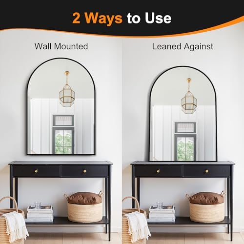 Delma Arched Bathroom Mirror, 28"x40", Black