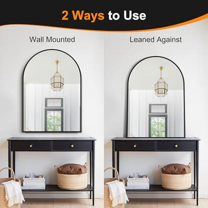 Delma Arched Bathroom Mirror, Gold, 28"x40"