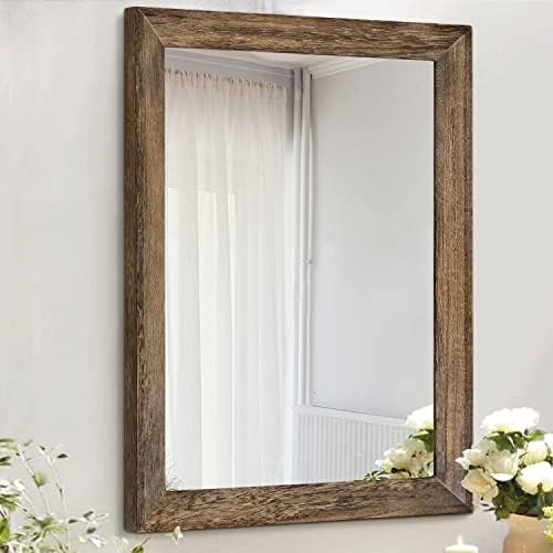 AAZZKANG Rustic Wood Mirror Rectangle Decorative Wall Mirrors with Frame Large 26"x18"for Bedroom Living Room Bathroom Entryway Hanging Brown